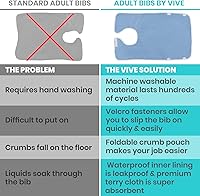 Vista 6 de Vive Baberos para adultos, juego de delantal impermeable para hombres y mujeres para comer con correa ajustable, lavable y reutilizable de tela