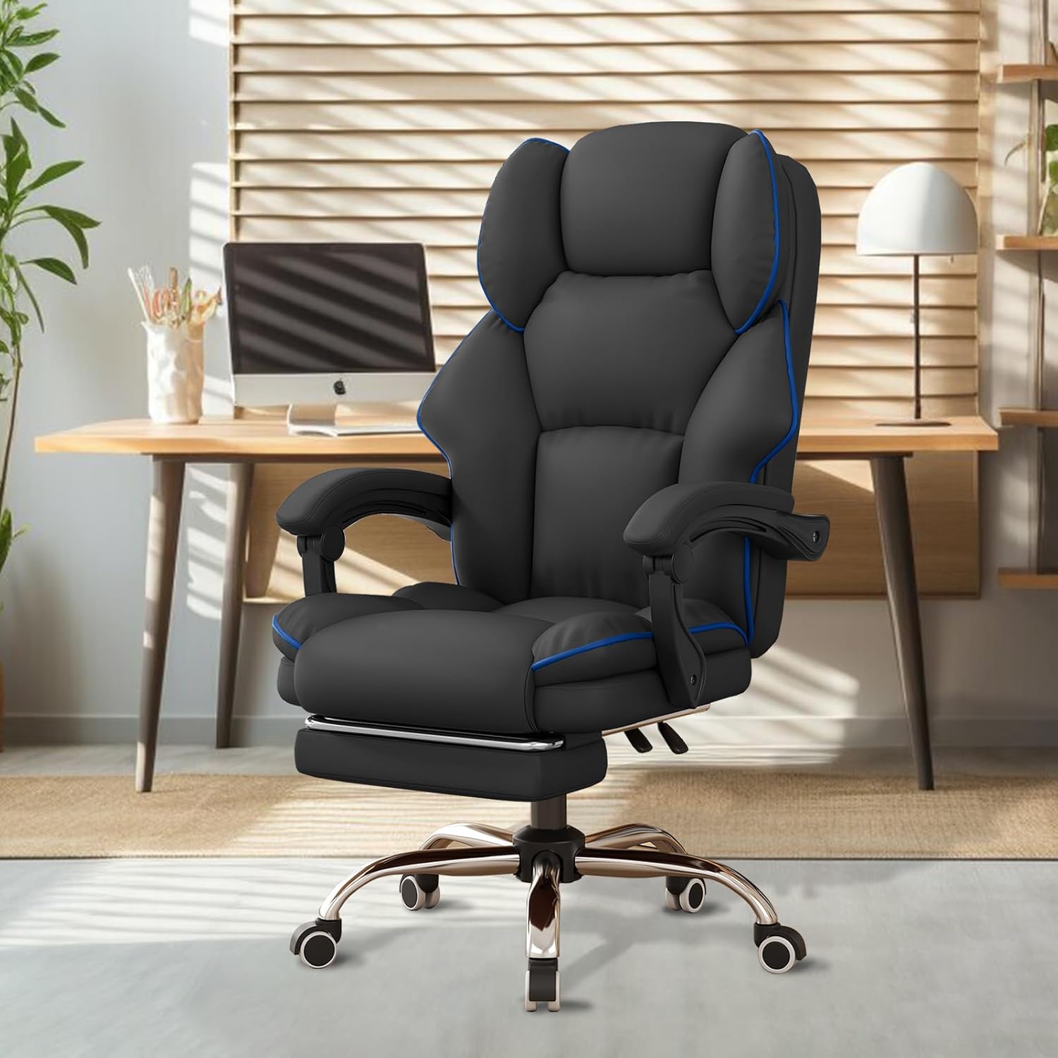 Office Chair High Back Executive Desk Chair Computer Gaming Chair with Foot Rest Swivel Work Chairs Ergonomic Leather Office Chairs