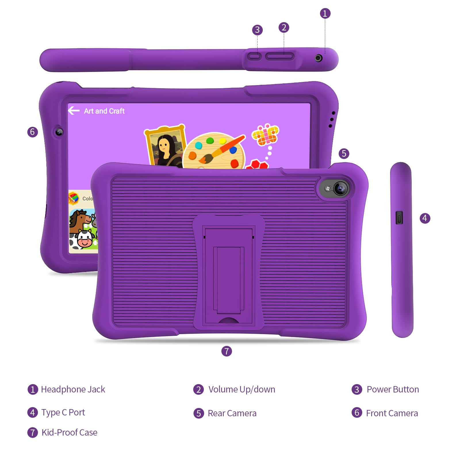 GOZZGEAR 10 inch Android 14 kids Tablets, 32 GB ROM, 6000Mah, Expandable 1024GB, Quad core Processor, Android Tablets HD IPS Screen, Child tablets, Dual Camera, Wi-Fi,Tablet PC, 2-Year Warranty,Purple — view 6