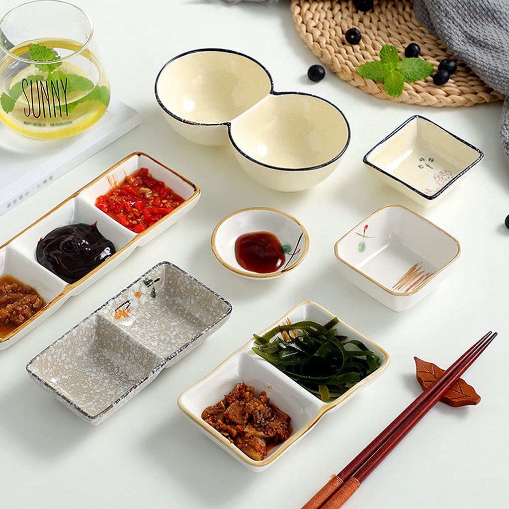Set di 2 Piatti in Ceramica per Salse, Salsa di soia, Ketchup, Barbecue, Olio d'oliva, aceto, antipasti, condimenti