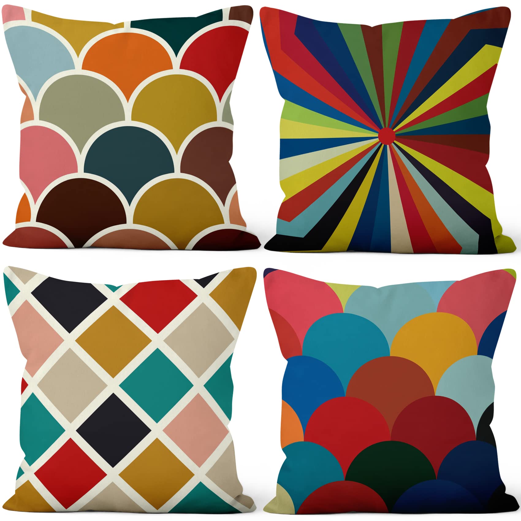 Housses de coussin arc-en-ciel 45x45 cm en lot de 4 pour canapé