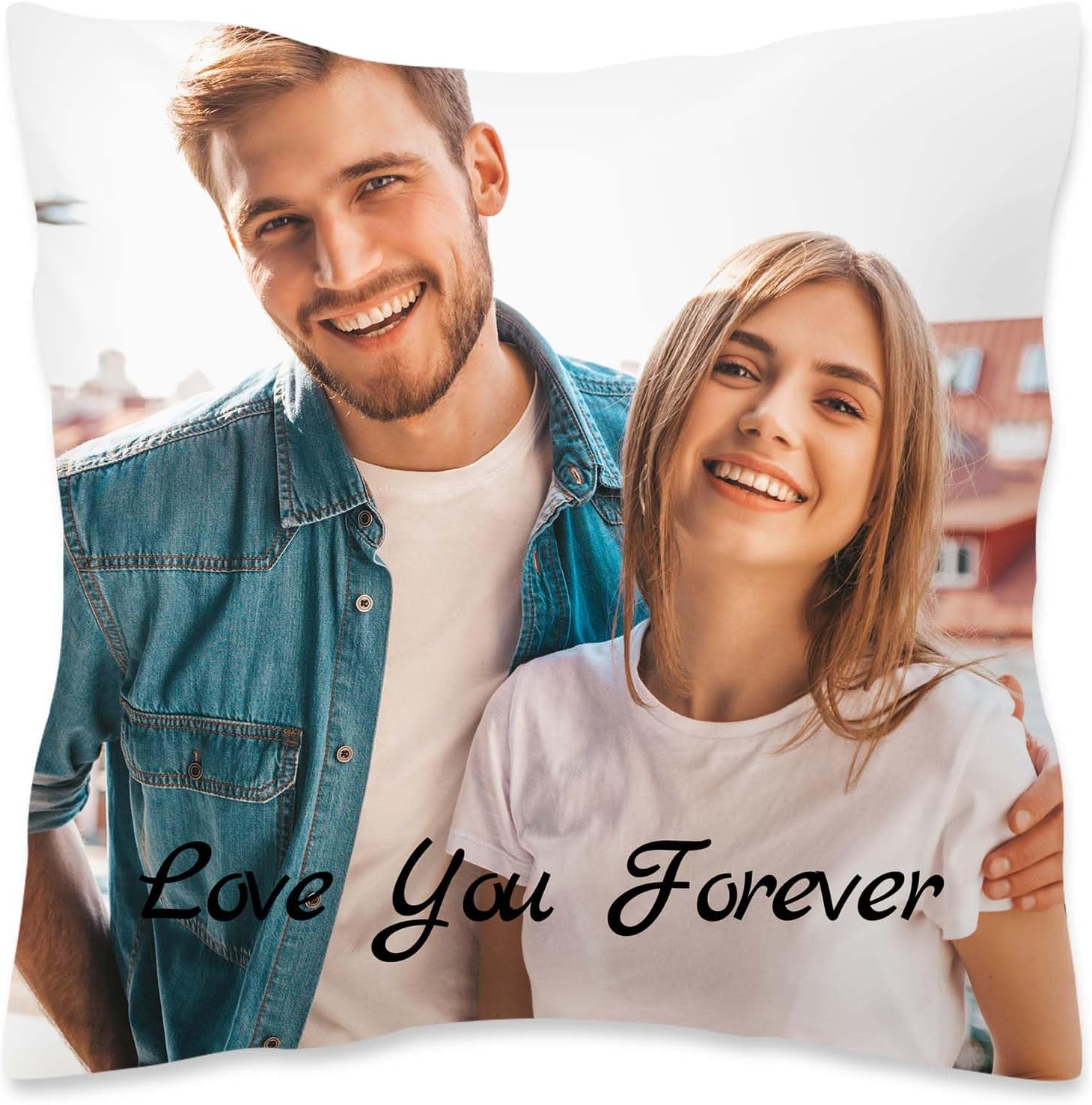 Custom Photo Pillow 16"x16" - Personalized Double Sided Pillows Cover with Picture Text, Soft Decorative Throw Case, Unique Gift for Couples, Family, Friends（Pillow Insert Included）