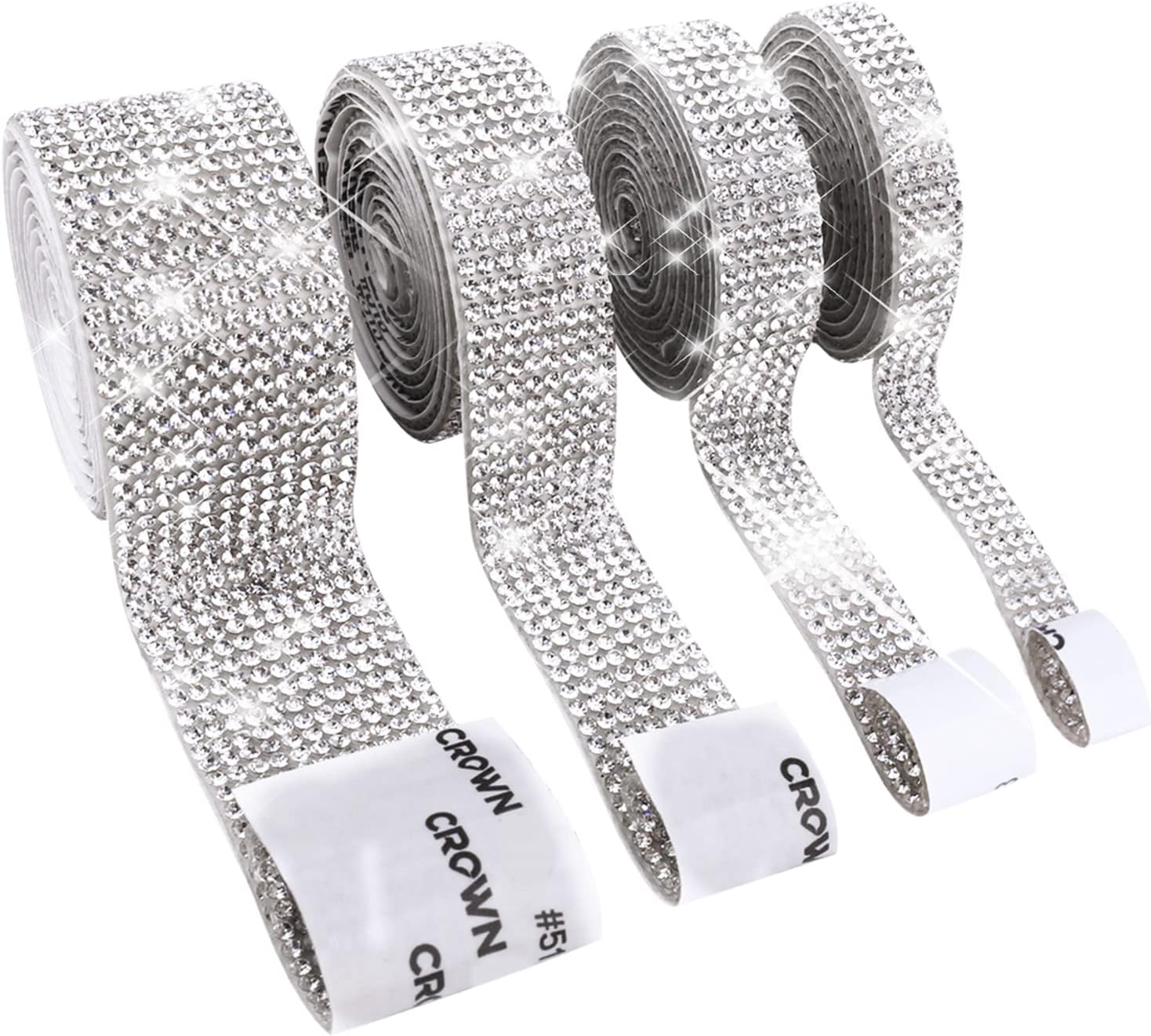 4 Rolls Silver Rhinestones Diamond Ribbon, 3.6Yard Strip Self-Adhesive Crystal Bling Home Accessories Photo Strip Stickers on Gems Glitter Wallpaper for Bedroom Clothes Party Phone DIY Crafts Decorate