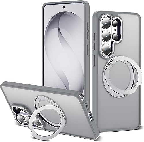 Miniatura 19 de Funda para Samsung Galaxy S25 con soporte de anillo magnético giratorio de 360°, compatible con protección militar Mag-Safe, a prueba de golpes,