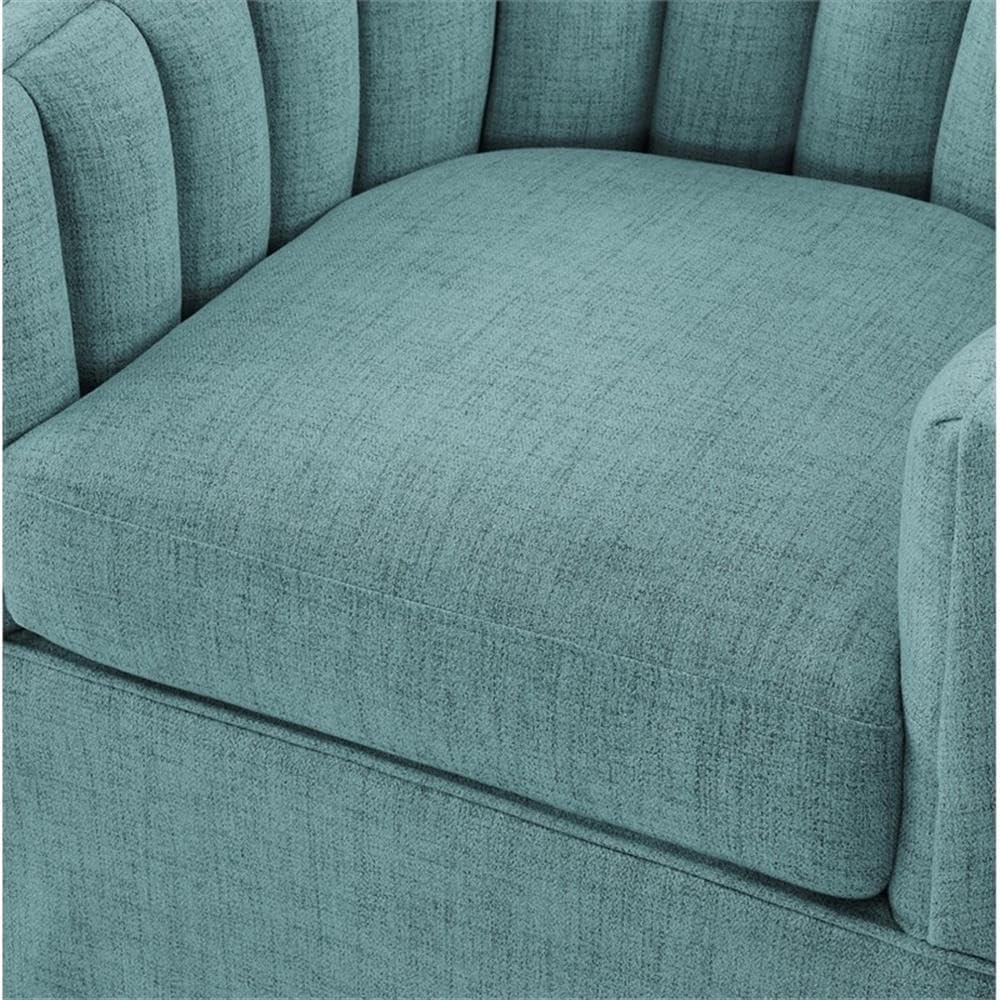 Pemberly Row Skirted Swivel Accent Chair, Egg Blue Polyester Fabric, 360-Degree Swivel Base, Channel-Tufted Back, Flared Arms, Coastal Style, 29.25"W x 30.75"D x 32"H, Comfortable Living Room Seating