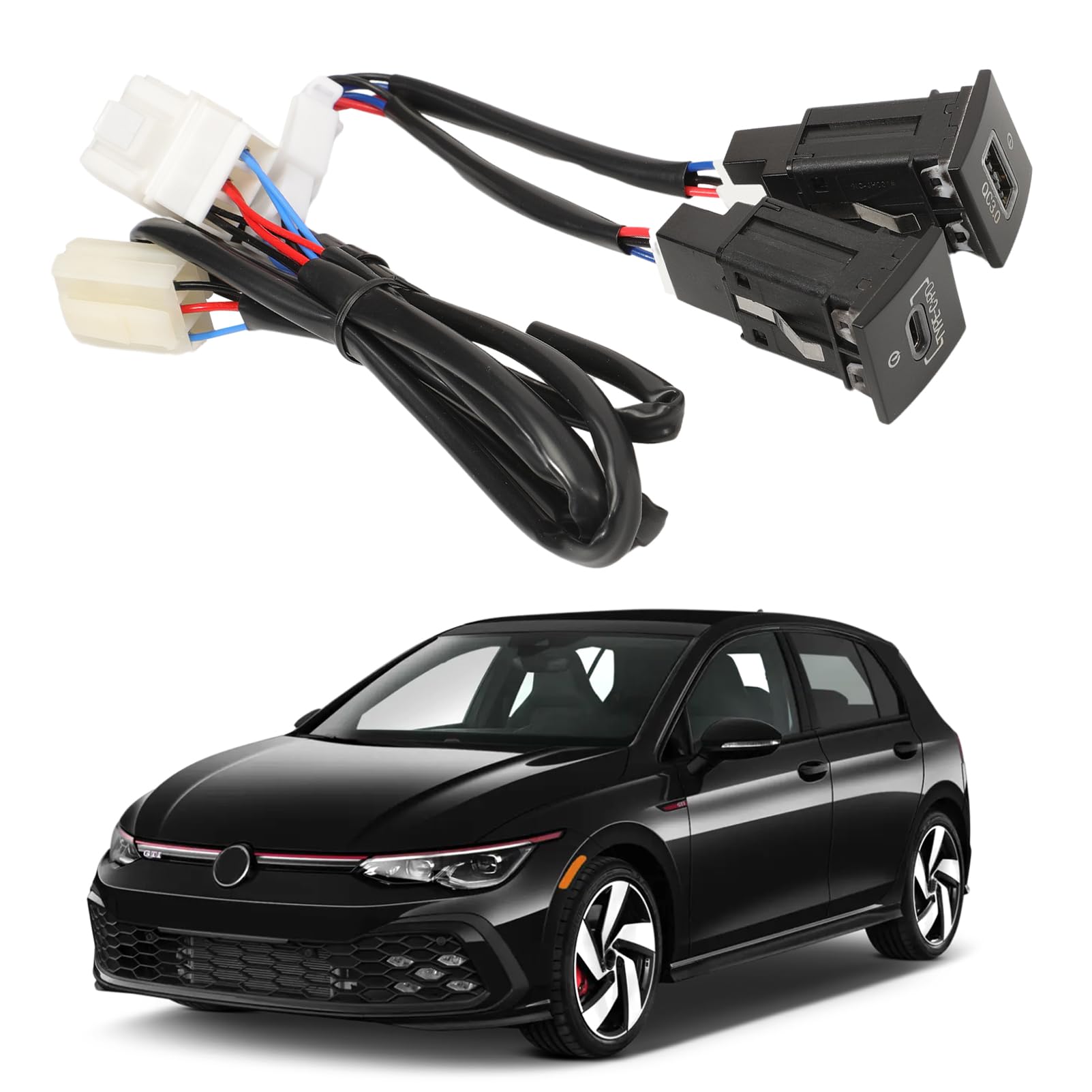 Dual USB Adapter Ladesteckdose Schnellladegerät für Golf/GTI/R-Line (MK5/MK6) J-t-a MK4 S-c-o EOS, USB Ladegerät Buchse Steckdose (Kabellänge: 92 cm)