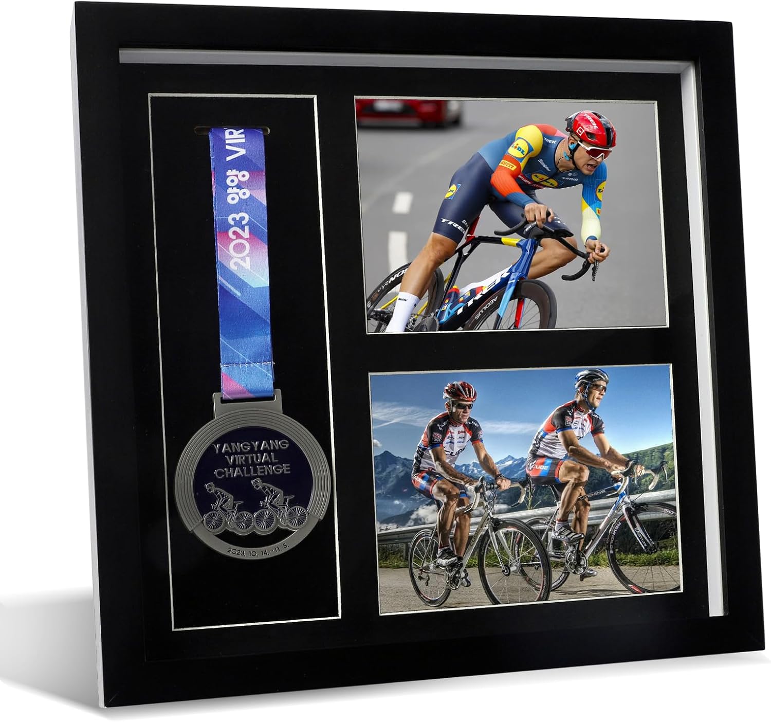 Black Solid Wood Medal Display Case - Holds 1 Medal & 2 Photos, Ribbon Organizer, Wall-Mount/Tabletop Design, High-Transparency Acrylic Panel, Ideal for Athletes, Veterans, Graduates
