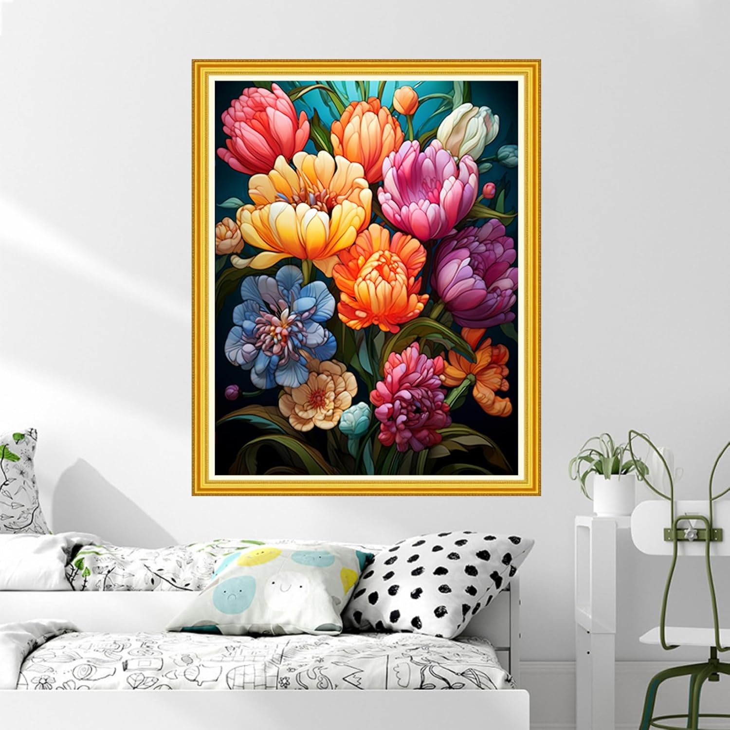 DMCVIVR Stamped Cross Stitch Kits for Beginners Adults Needlepoint Kits for Beginners Embroidery Kits for Adults Crossstitch Kit for Beginners 11CT- Colorful Flowers 16x20 inch