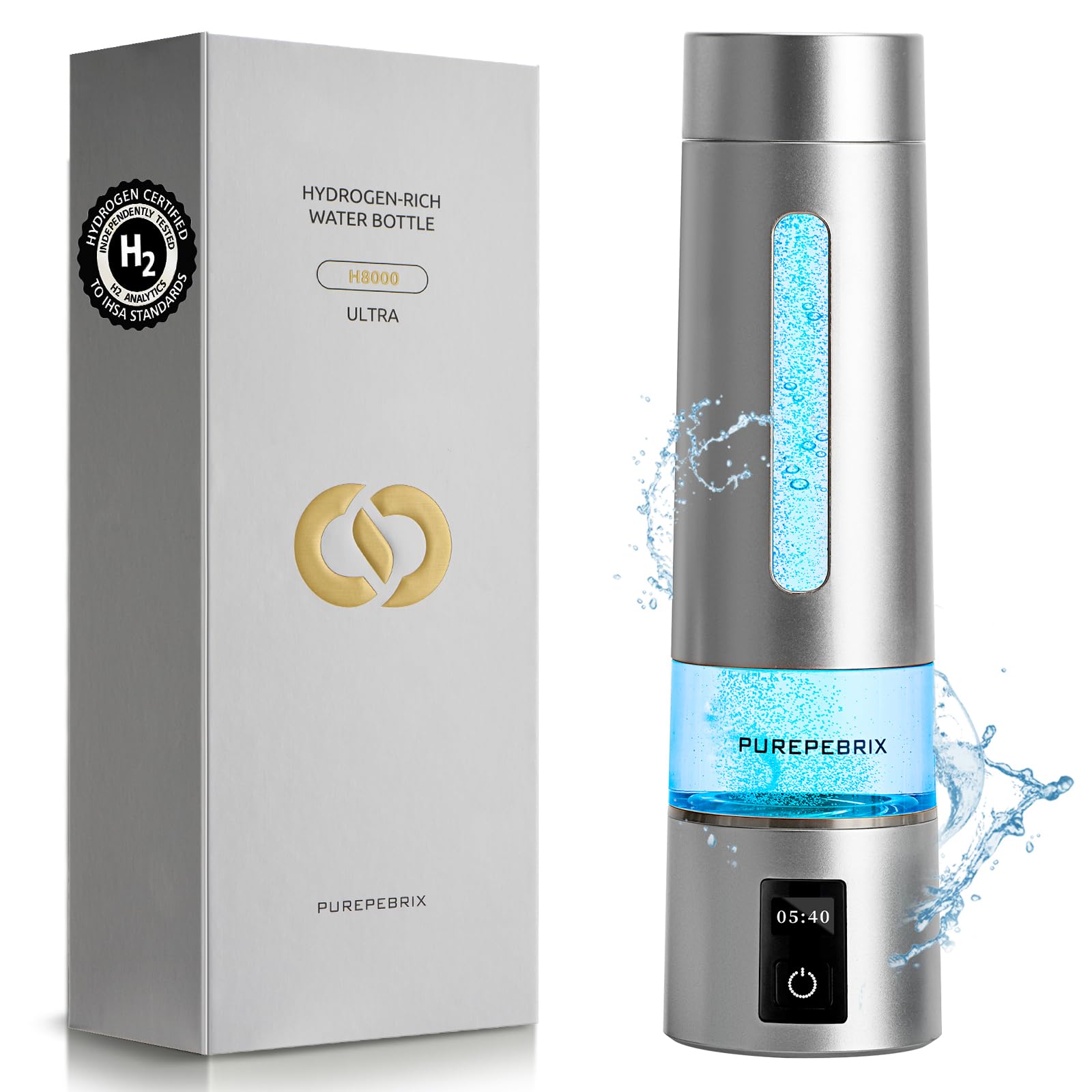 PUREPEBRIX Hydrogen Water Bottle Generator Platinum