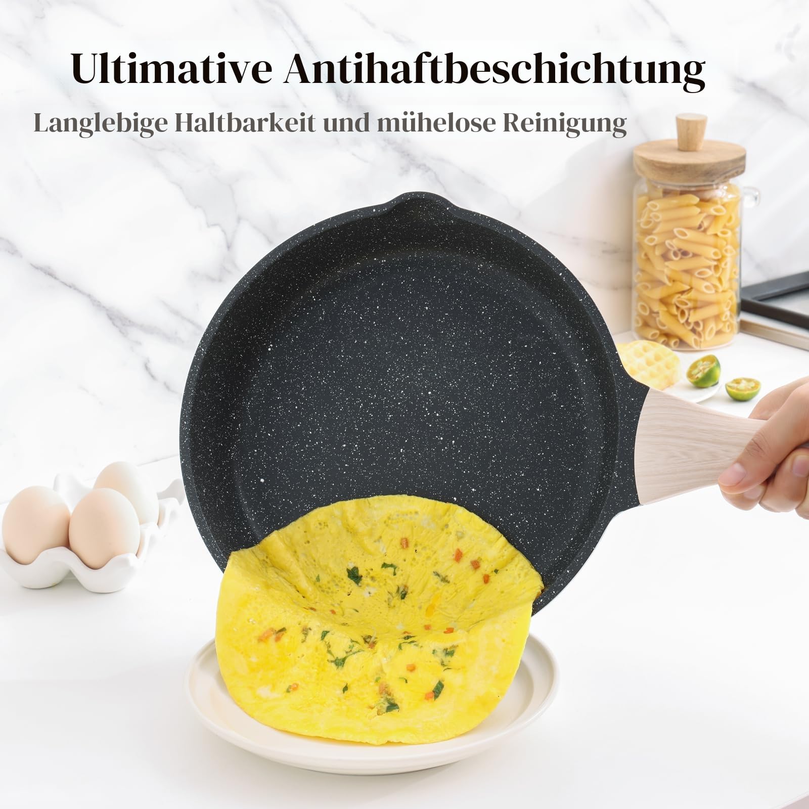 Kordisen 3-teiliges Bratpfannen-Set mit Deckel 20/24/28 cm, Granit Beschichtung Induktion Pfanne, Gesunde Stein Antihaft Kochgeschirr, PFOA Frei