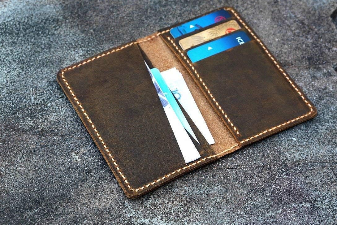 Men minimalist leather card wallet/minimal real leather front pocket wallet/distressed leather men slim bifold wallet / BW05TU