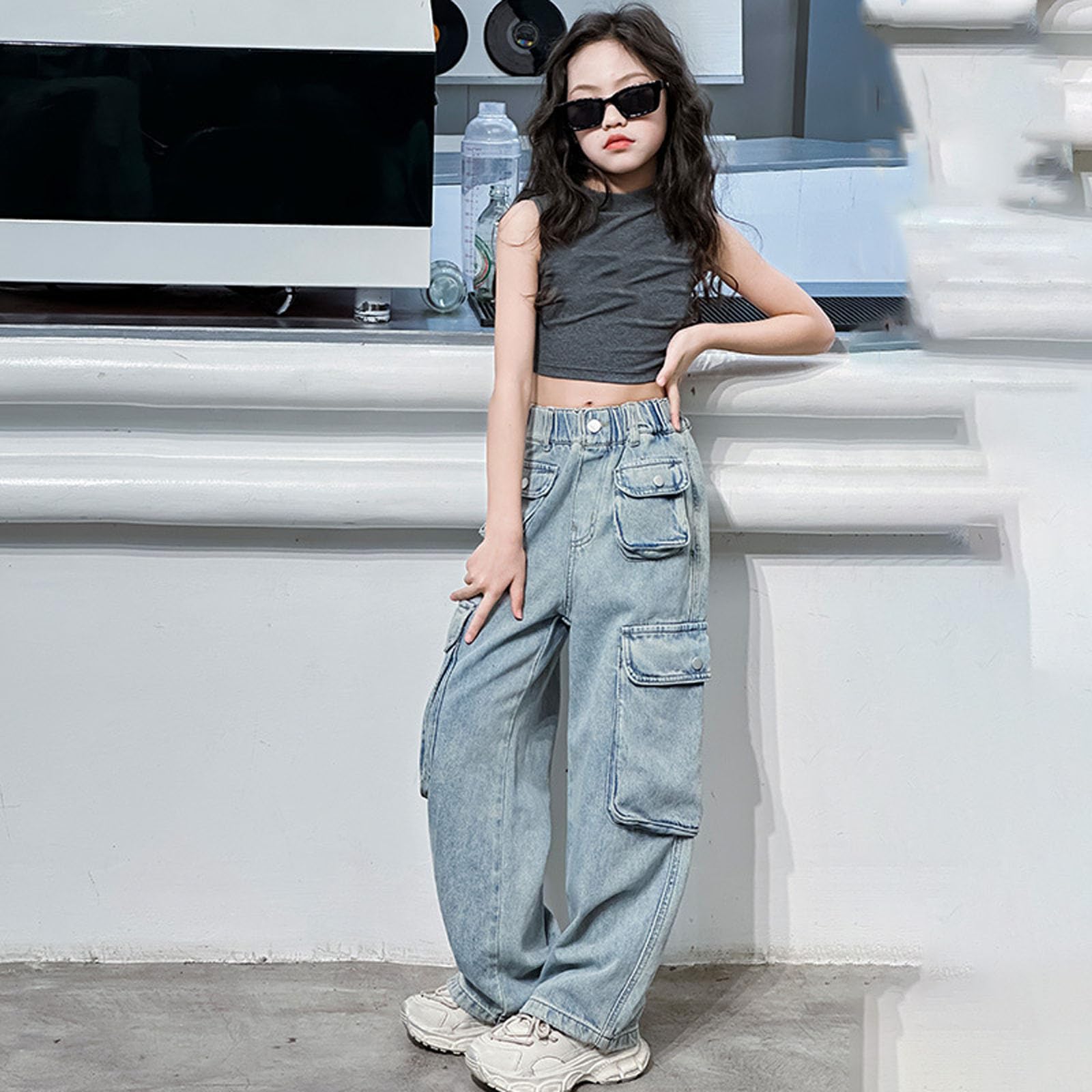 Vaqueros para niños Corte Amplio sin apretar Vaqueros de Cintura Media para Primavera, Verano y otoño Jeans de Pierna Ancha Elásticos y cómodos Jeans con cordón Ajustable Corte Amplio sin apretar