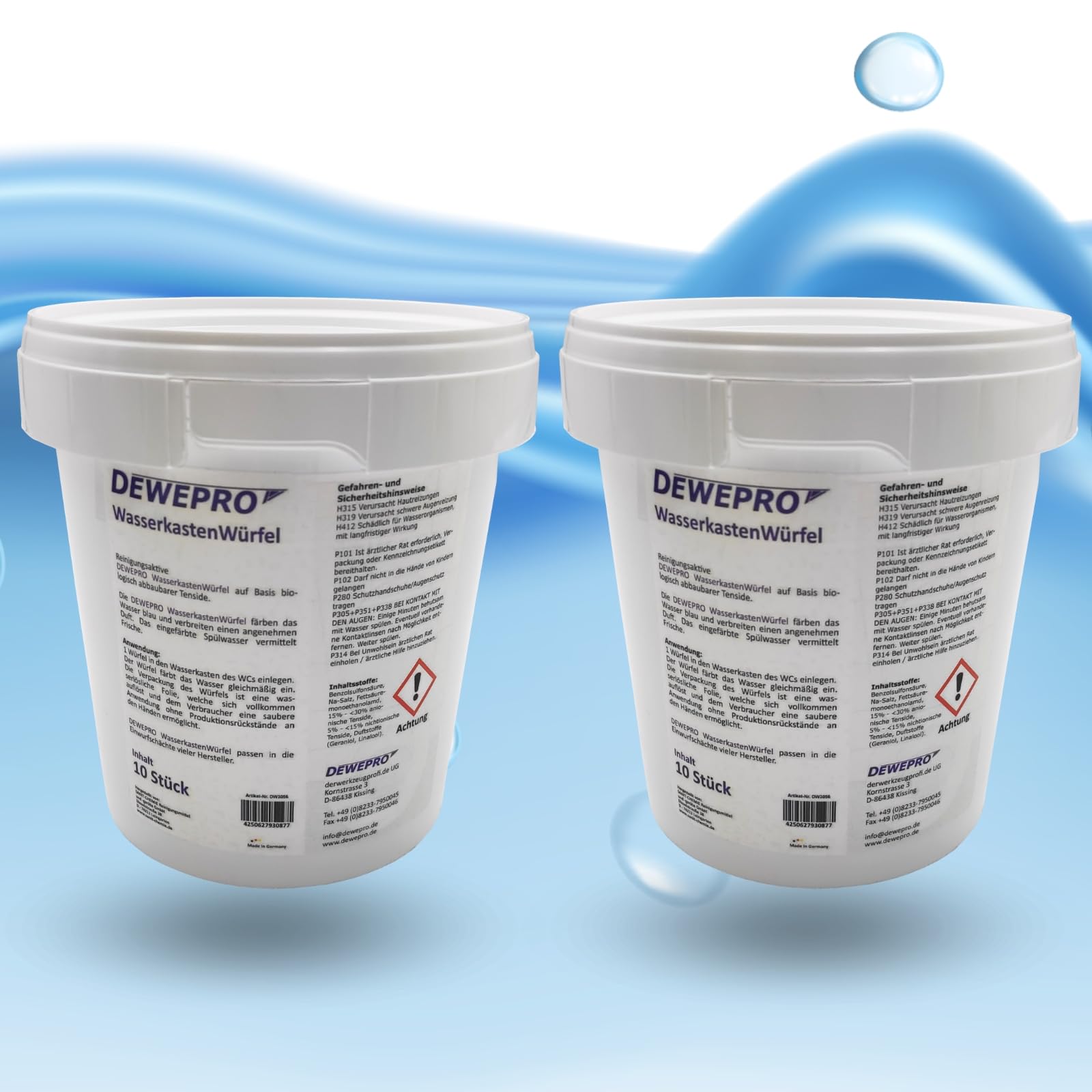 DEWEPRO - Set di 2 barattoli di pastiglie detergenti da 10 cubetti per WC da inserire nella cassetta dell’acqua di scarico per la freschezza del bagno