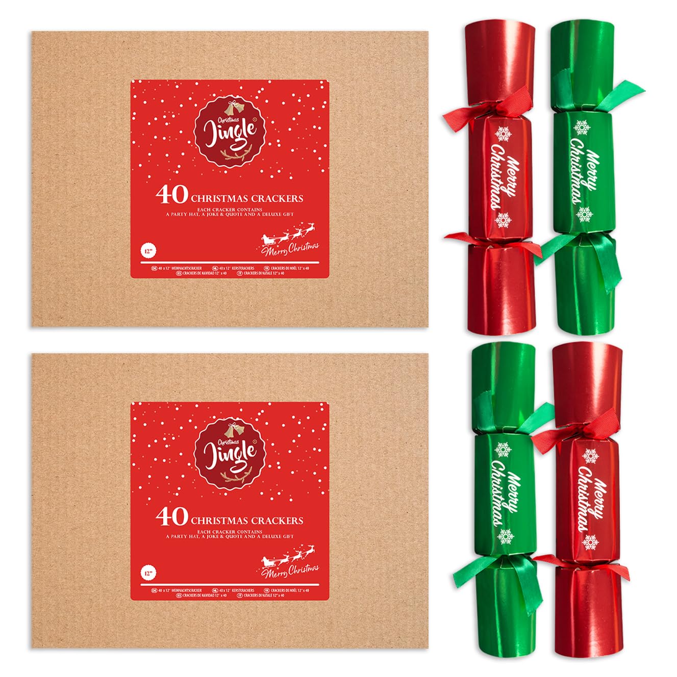 Christmas Jingle Red & Green Christmas Crackers Bulk Buy - Pack Of 80 14* Catering Christmas Crackers - Red And Green Crackers - Restaurant And Catering Supplies