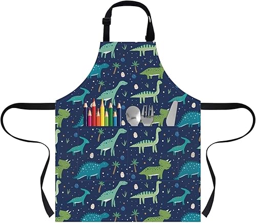 Cozeyat Delantales de cocina para niños y niñas, delantales de pintura con bolsillos, delantales ligeros con correa ajustable