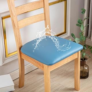 Fansu Lote de 2 4 6 8 Funda para Asiento de Sillas de Comedor, Impermeable Color Sólido Funda de Asientos para Sillas de Cocina Fundas Elásticas para Sillas sin Respaldo (Azul,2 Piezas)
