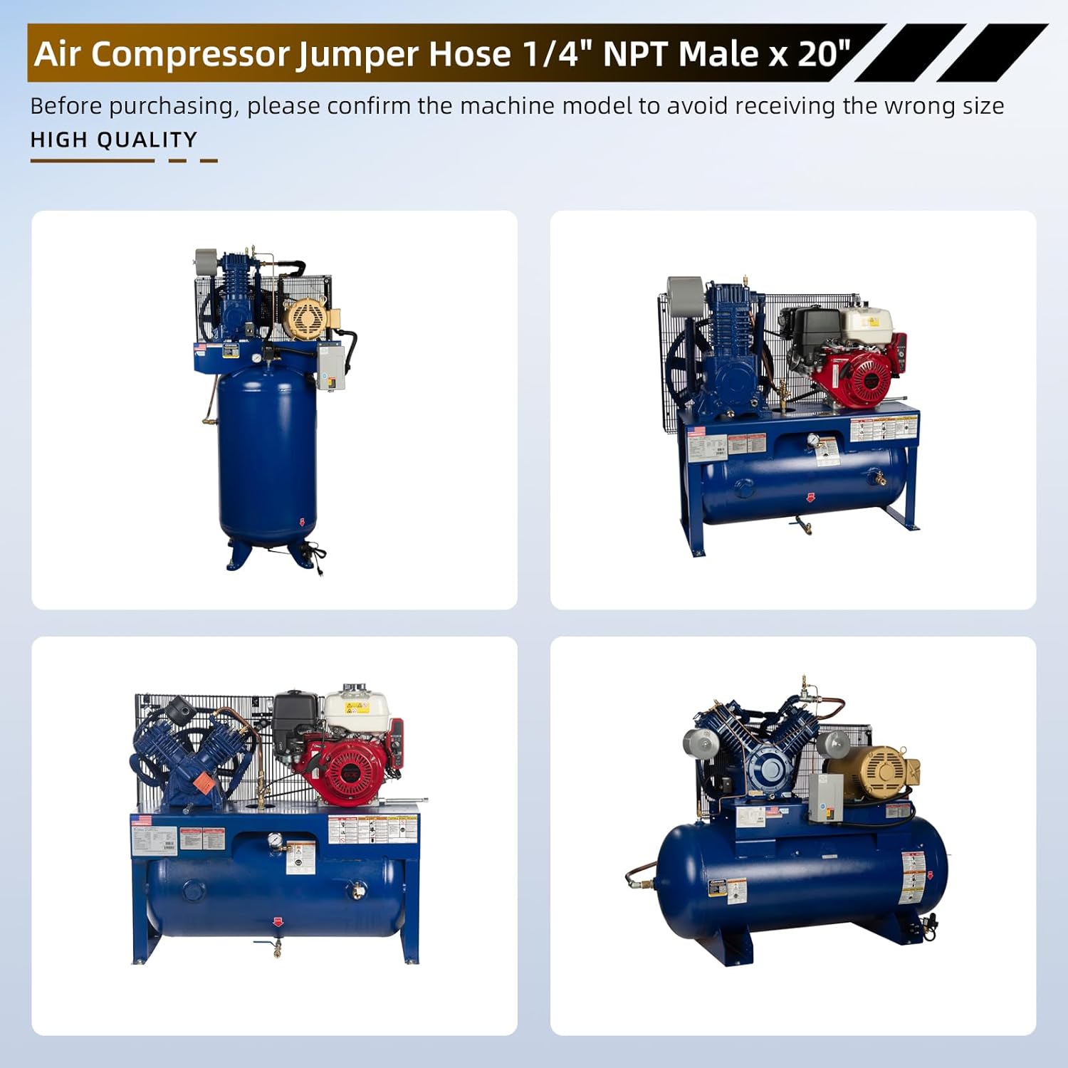 air compressorjumper hose 1/4" NPT Male x 20" Length 750°F 450 PSI Both Sides Fittings Rotate Freely Flexible Whole body Stainless Steel Metal Hose