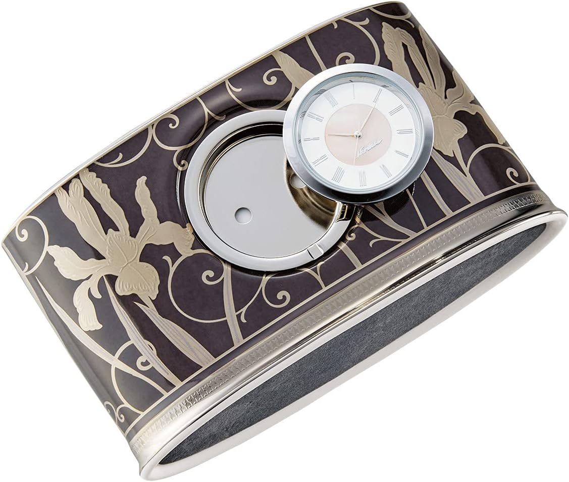 Noritake Y93584/978L Table Clock, Height: Approx. 3.5 inches (9 cm), Width: Approx. 6.1 inches (15.5 cm), Depth: Approx. 2.2 inches (5.5 cm), Iris, 1 Piece, Brown, Bone China, Dark Brown