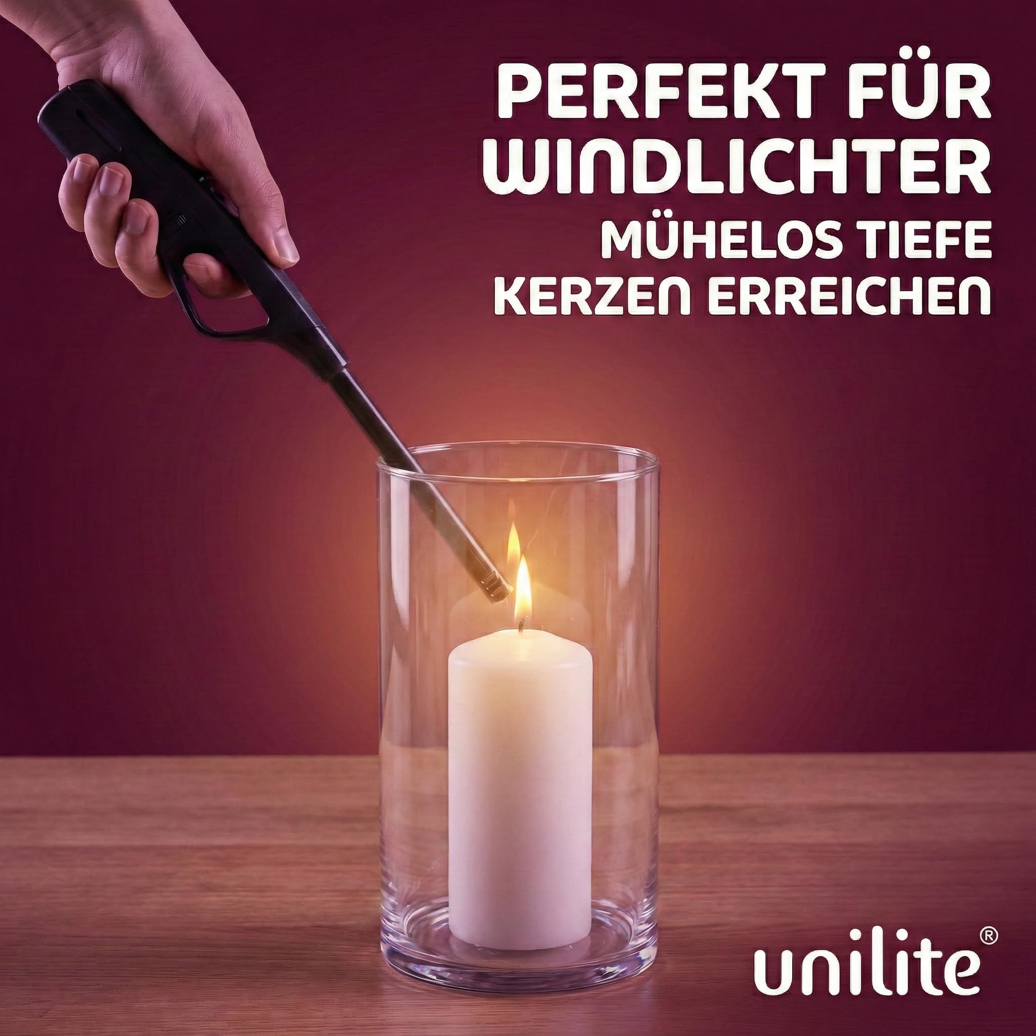 UNILITE 4 x Stabfeuerzeug mit Soft Flame – langes Feuerzeug mit Stab 27,6 cm lang – Elektronik Feuerzeuge – 4 Stück im Set schwarz weiß blau rot – Elekt-rofeuerzeuge mit Gas befüllt & nachfüllbar