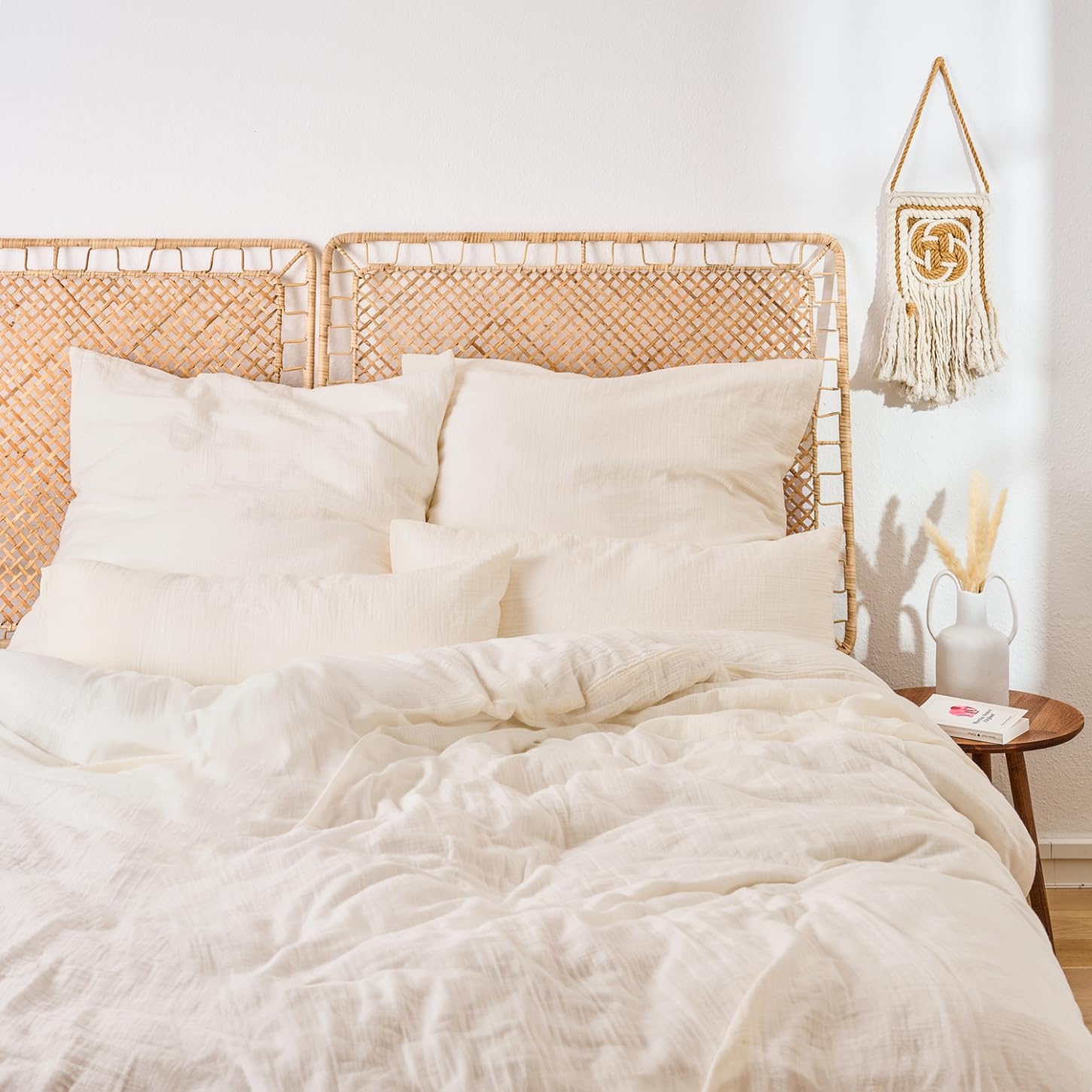 Blumtal Musselin Bettwäsche 200x220 cm + 2X 40x80 cm - Oeko-TEX zert. Bettwäsche Musselin aus 100% Baumwolle - extra weiches Bettwäsche-Set waschbar bei 40 °C - Sommerbettwäsche Beige