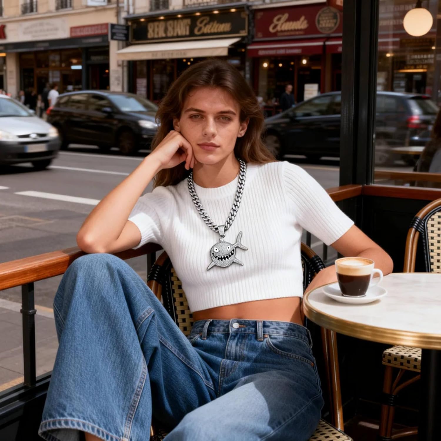 Rhinestone Necklace Chain, 18K Gold Plated Hip Hop Pendant with Cuban Link Width 13MM Length 19.7in(50cm), Ice Out Jewelry Gifts - Image 5