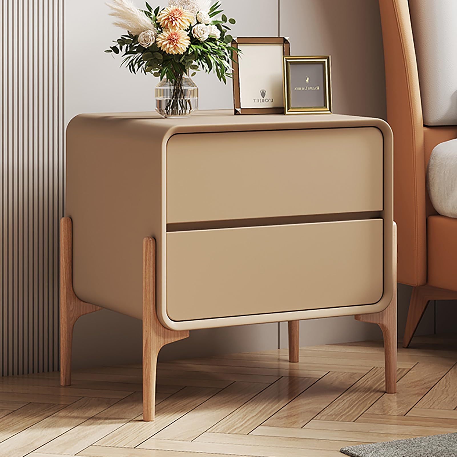Table de chevet moderne pour chambre et salon au design kaki épuré
