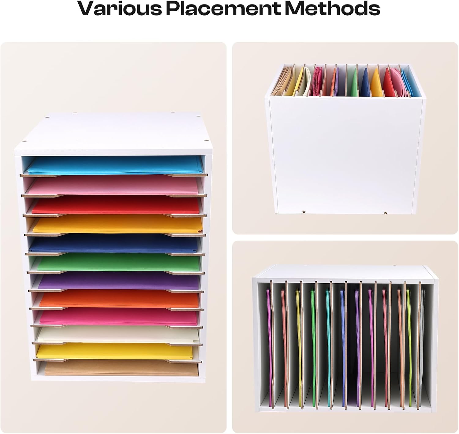 Caydo 12 Slot 8.5" x 11" Paper Organizer Storage, Wood Adjustable Shelves Paper Storage Shelf Holder for Scrapbooks, Cardstock, Construction & Printer Papers, Files for Office Home Desk