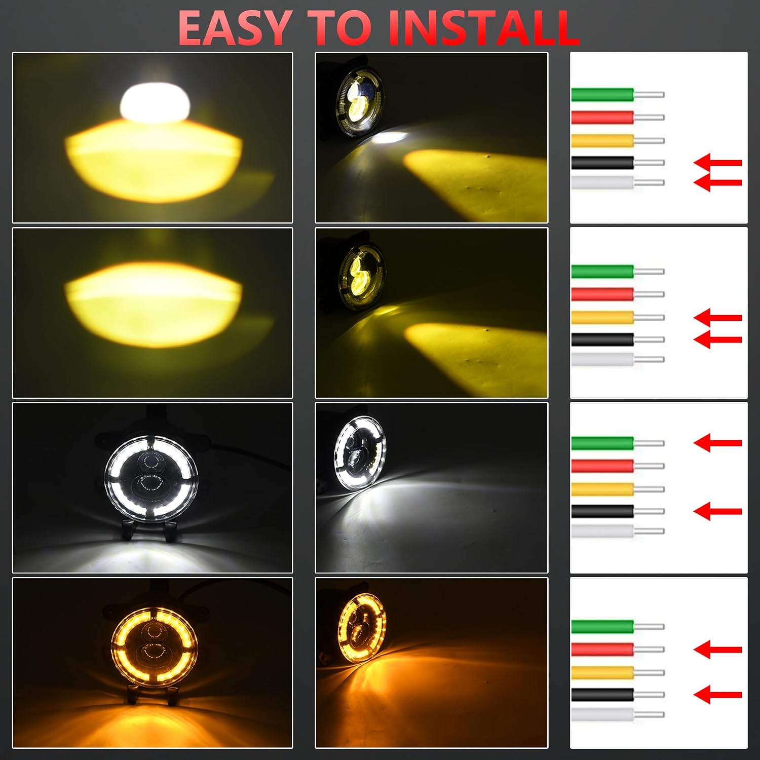 TopAutoGear 4 Inch Round LED Fog Lights, 60W Amber Pods Light Bar, Easy-Install LED Off Road Lights for 2007-2018 Jeep Wrangler Unlimited JK, Pair