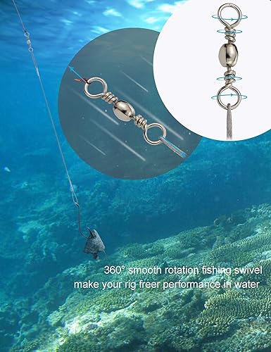 Miniatura 6 de Beoccudo Anillos circulares de acero para agua salada, 25 ganchos circulares resistentes con alambre de líder, bajo y bagre, señuelo de pesca