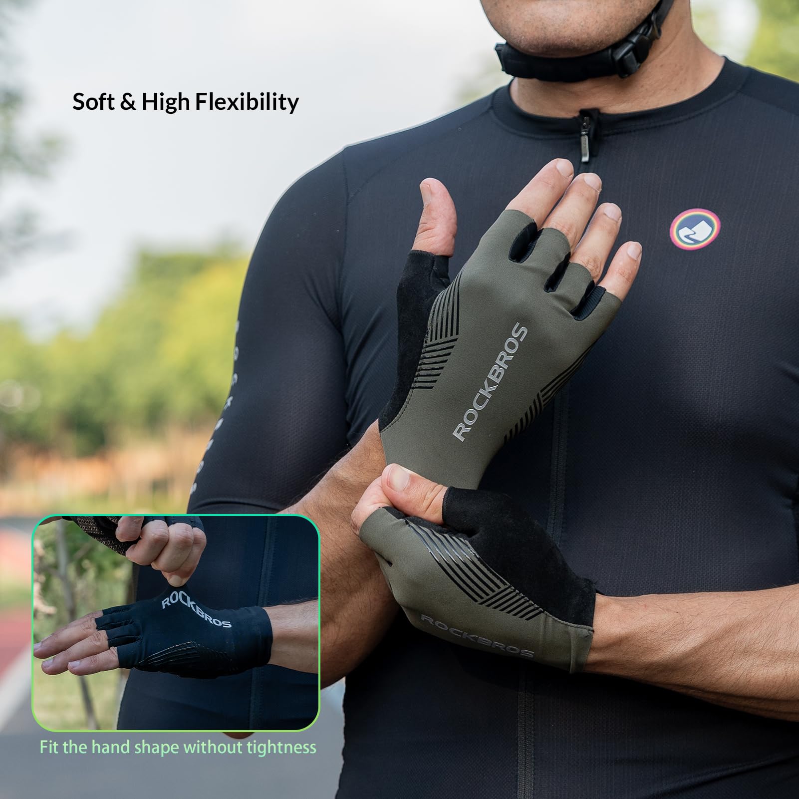 ROCKBROS Guanti Ciclismo Estivi, Imbottiti, Antiscivol, Guanti Bici Senza Dita Uomo Donna per MTB, Bicicletta, Arrampicata, Sport, Guida, Palestra, Running, Pesca