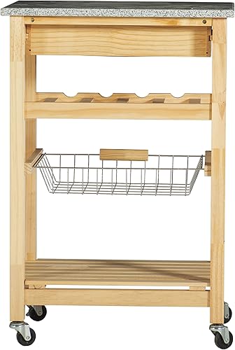 Miniatura 3 de Linon Isla de cocina con tapa de granito natural Mila con cesta de almacenamiento y ruedas