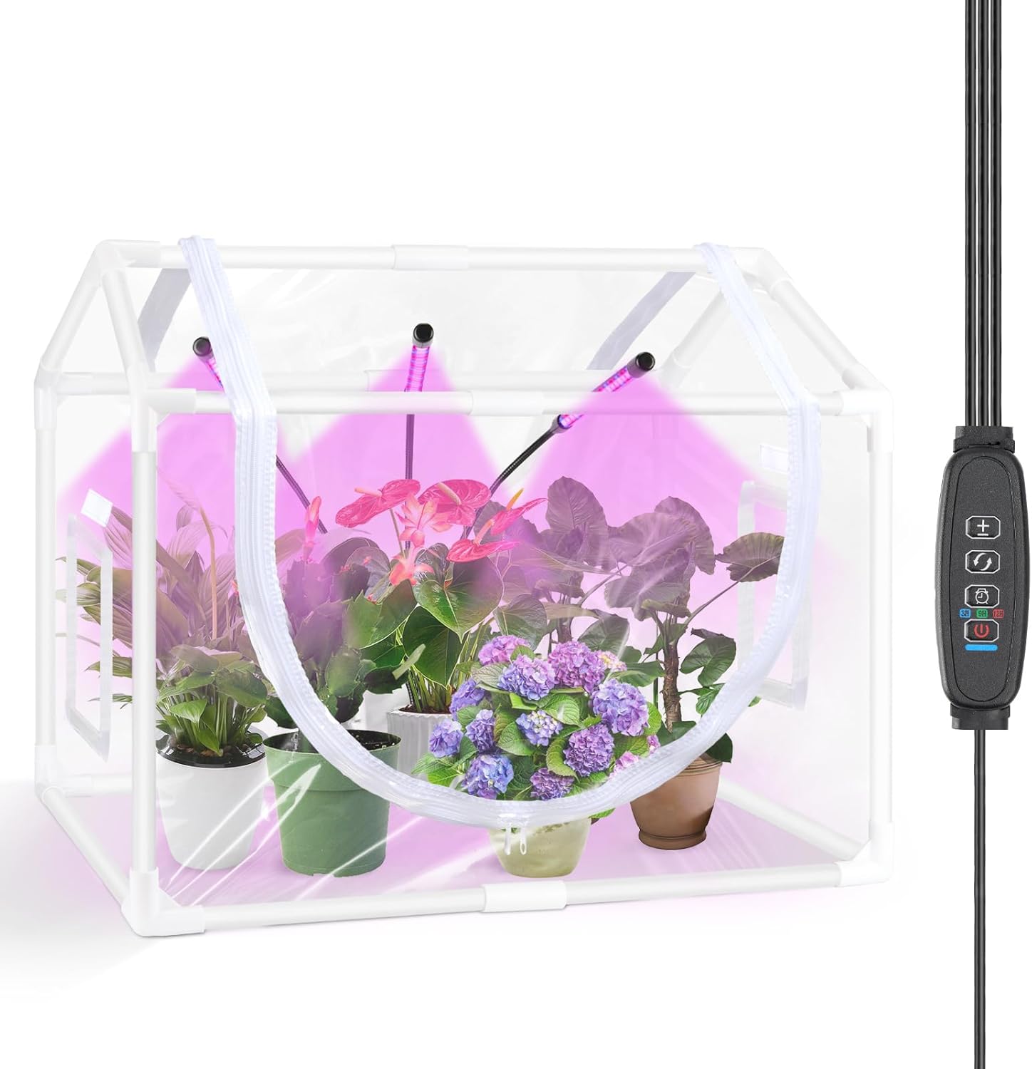 Mini Greenhouse Indoor with Grow Light, 25.6" L x 15.8" W x 20" H Small Tabletop Clearance Mini Greenhouses Kit, Mini Greenhouse with Zippered Door and PVC Cover for Indoor Plants & Seed Starting