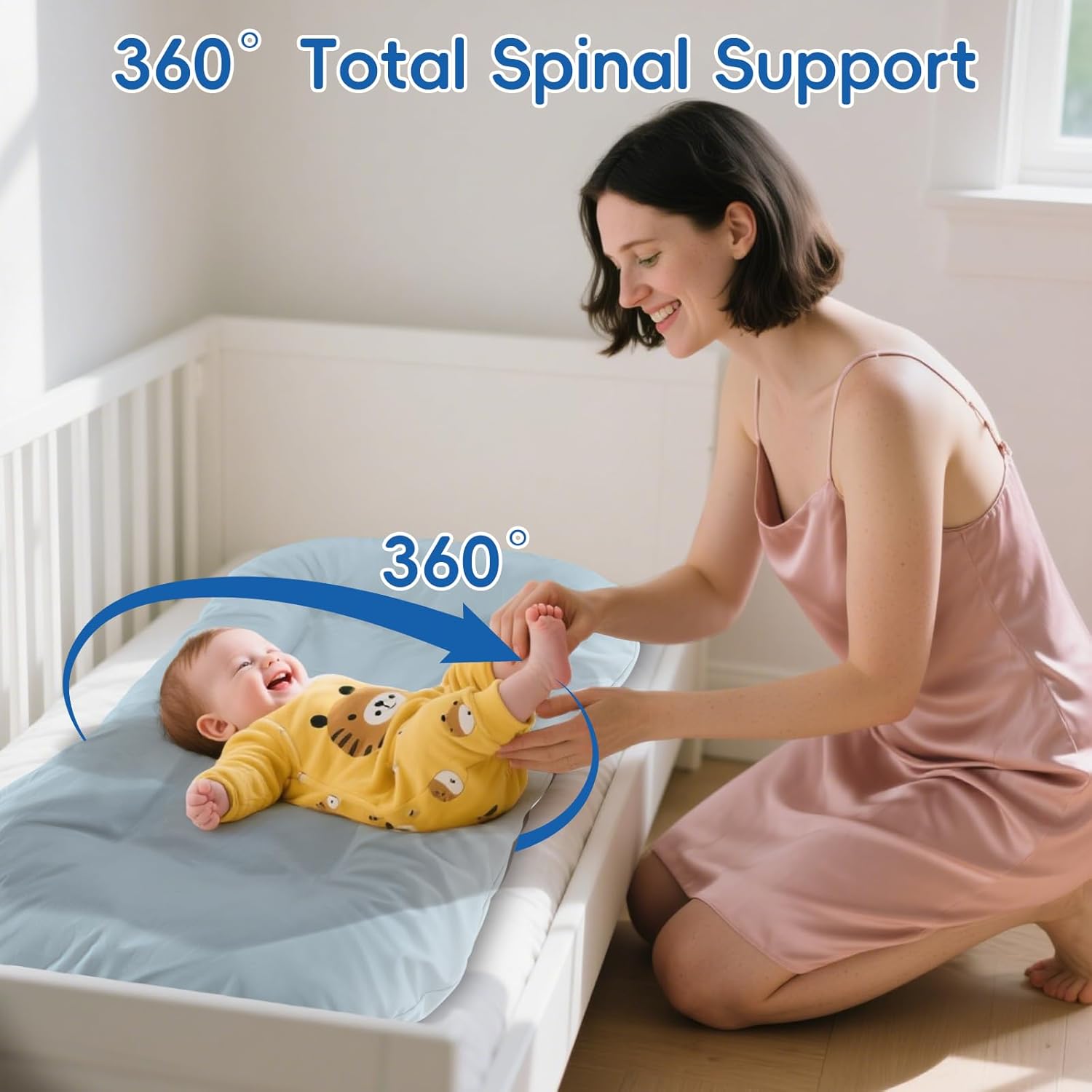 Baby Lounger, Baby Lounger for Newborn 0-24 Months, 100% Breathable Cotton Baby Nest for Tummy Time & Diaper Changes, Portable Infant Essentials for Home & Outdoor(Misty Blue) - Image 5