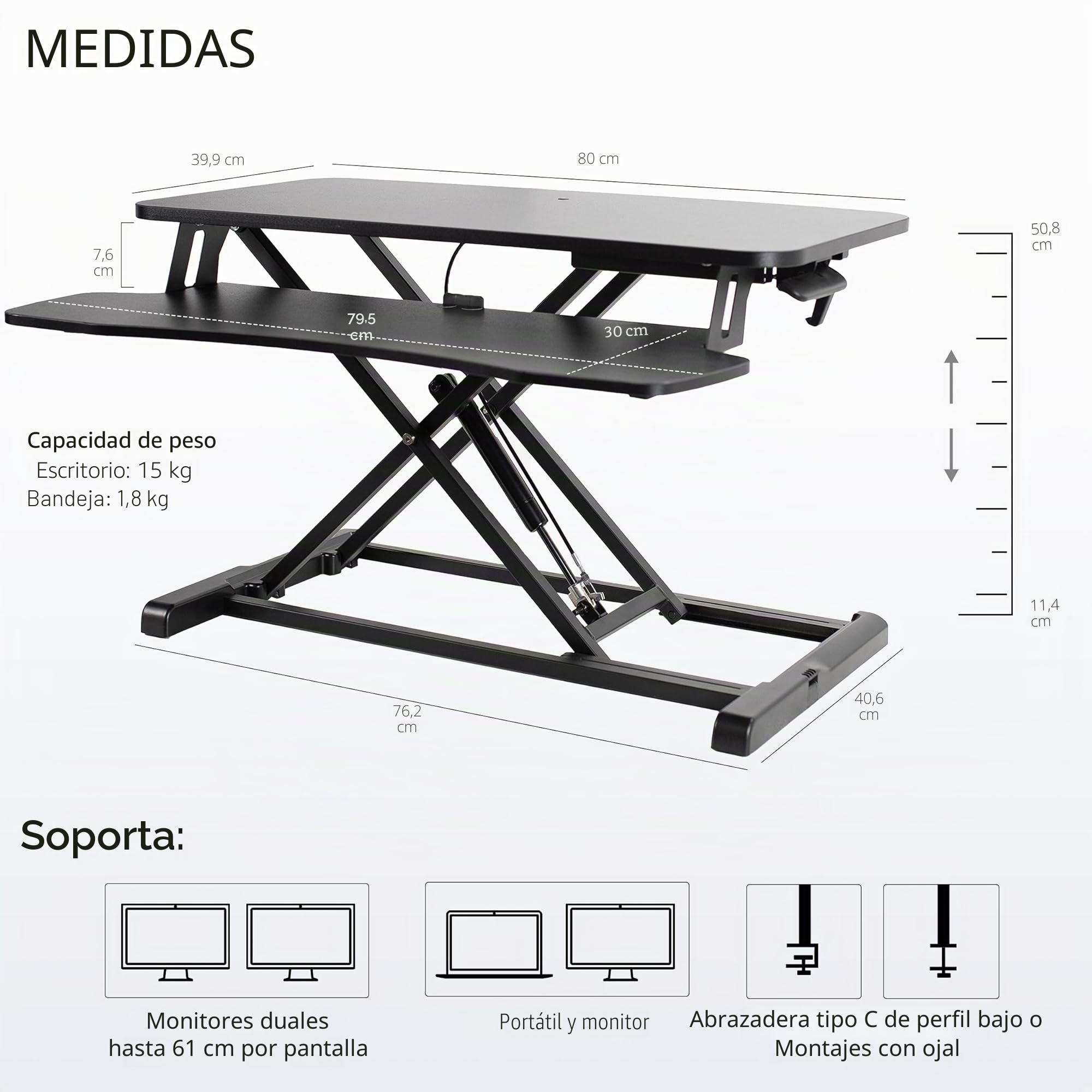 VIVO Convertidor de Escritorio de 80 centímetros, Serie K, Elevador de Altura Ajustable para Sentarse a pie, Monitor Dual y estación de Trabajo para Laptop con Bandeja Ancha para Teclado, Negro