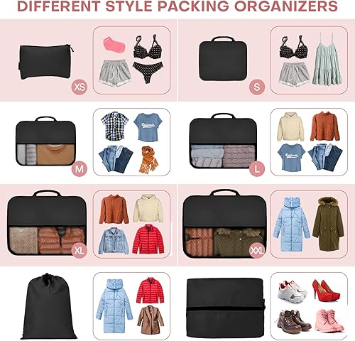 Miniatura 3 de 8 cubos de compresión para mujeres de viaje, organizador de compresión para equipaje que ahorra espacio, artículos esenciales de viaje y equipaje