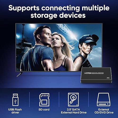 Miniatura 4 de 4K30hz USB3.0 HDMI Media Player Soporte 2.5 "SATA HDD con HDMIAVsalida óptica, reproductor MP4 H.265 portátil para videosmúsicafotos desde unidad