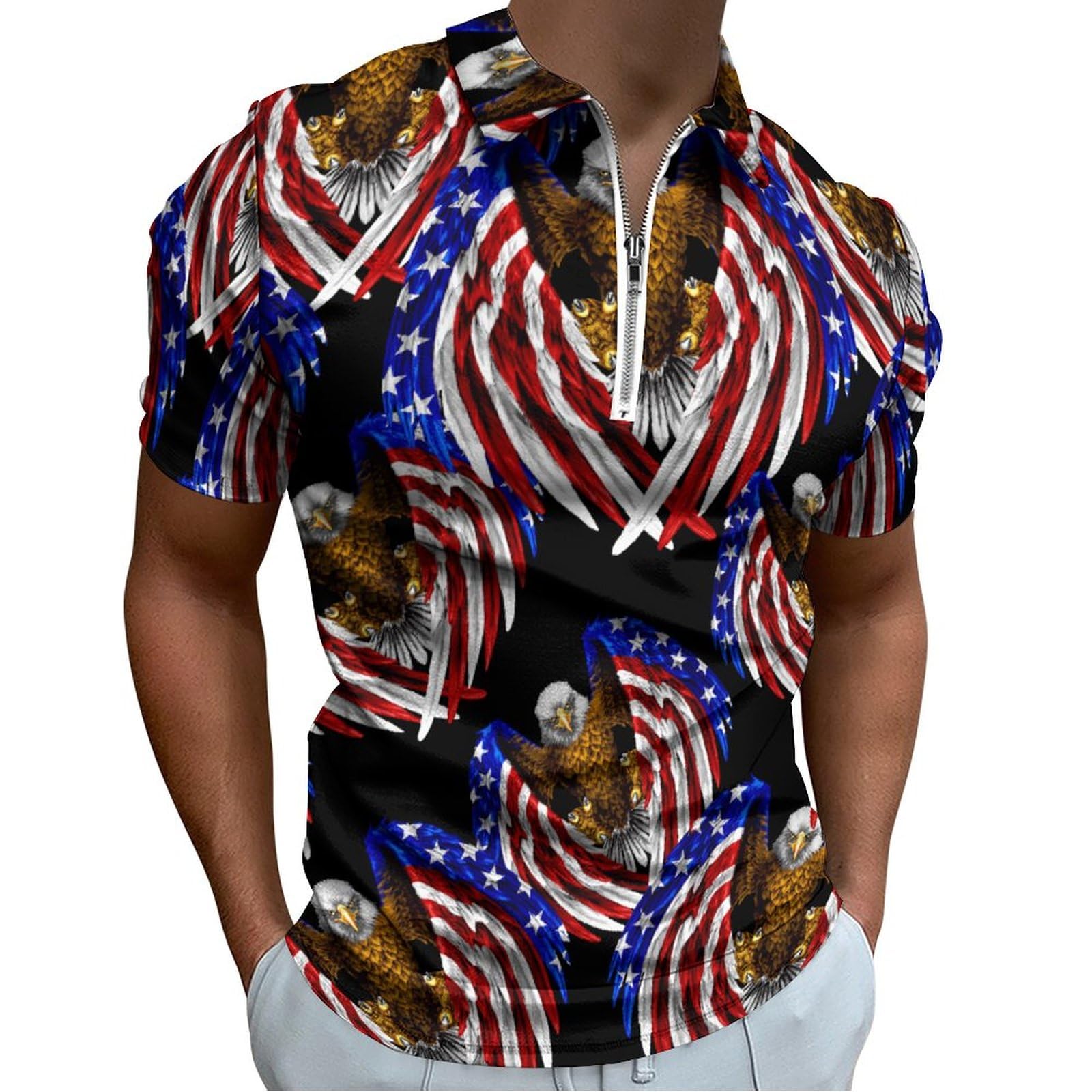 American Eagle Usa Flag Bald Eagle Mens Polo Shirt Zippered