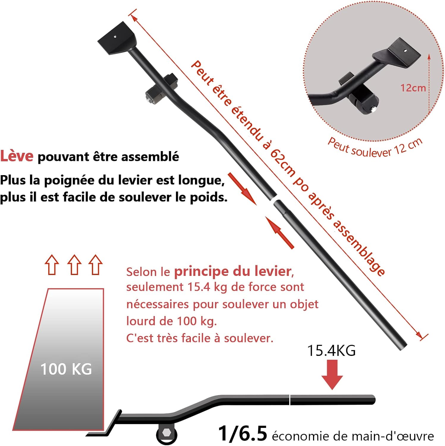 ONEON Levage et Déplacement Meubles Lourds – Kit Roulettes Rotatives 360° avec Lève-Meubles Résistants - Image détaillée
