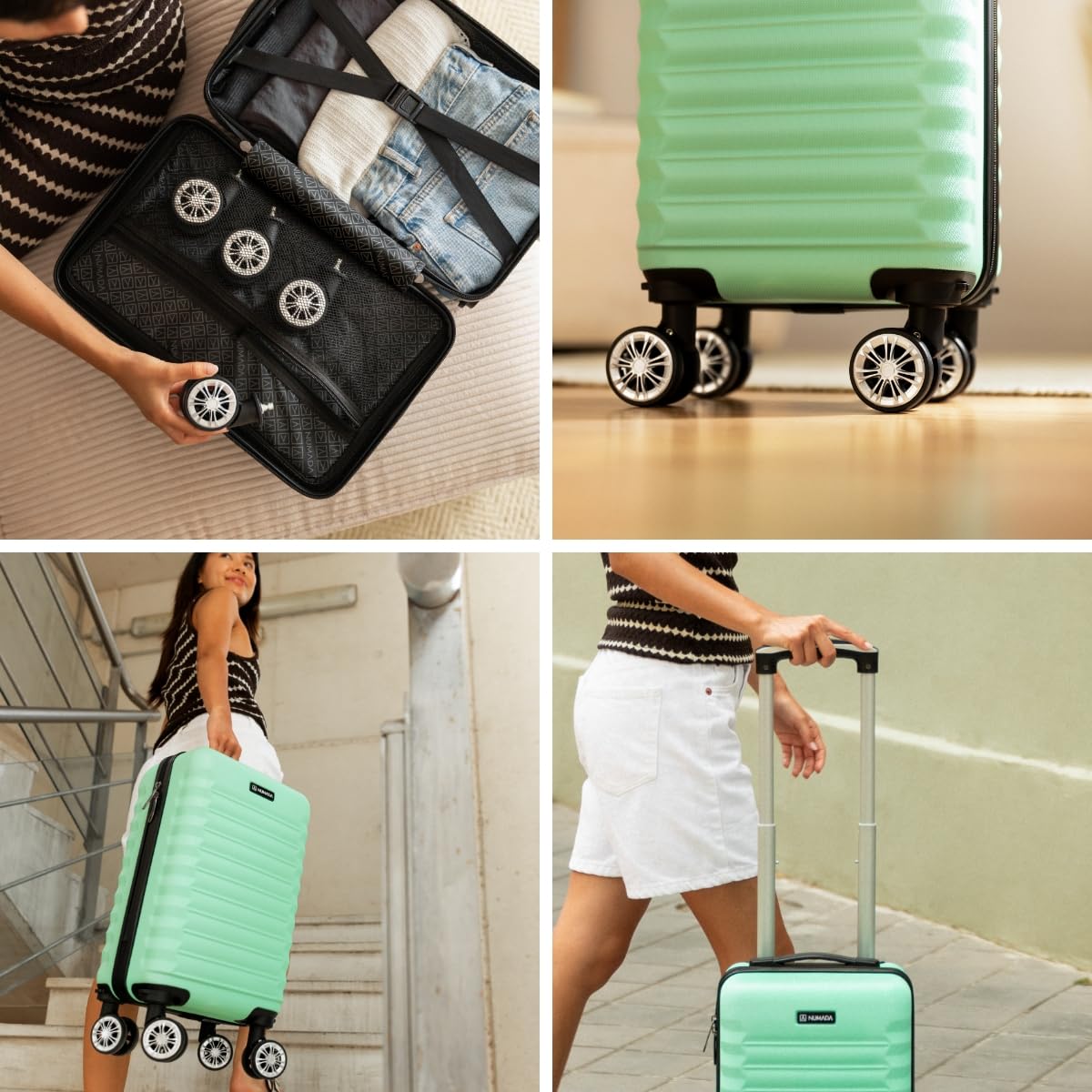 NUMADA - Reisekoffer Kabine 40 x 25 x 20 cm (20 l) Upfly Underseat 16 XXS mit abnehmbaren Rädern, Kabinenkoffer aus ABS, ideal als Handgepäck für Ryanair, Vueling oder Easyjet