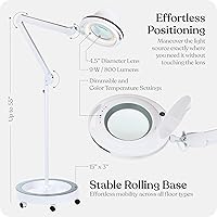 Vista 3 de Brightech LightView Pro - Lupa con luz y soporte, lámpara de pie de aumento con una base rodante de 6 ruedas para tratamientos faciales