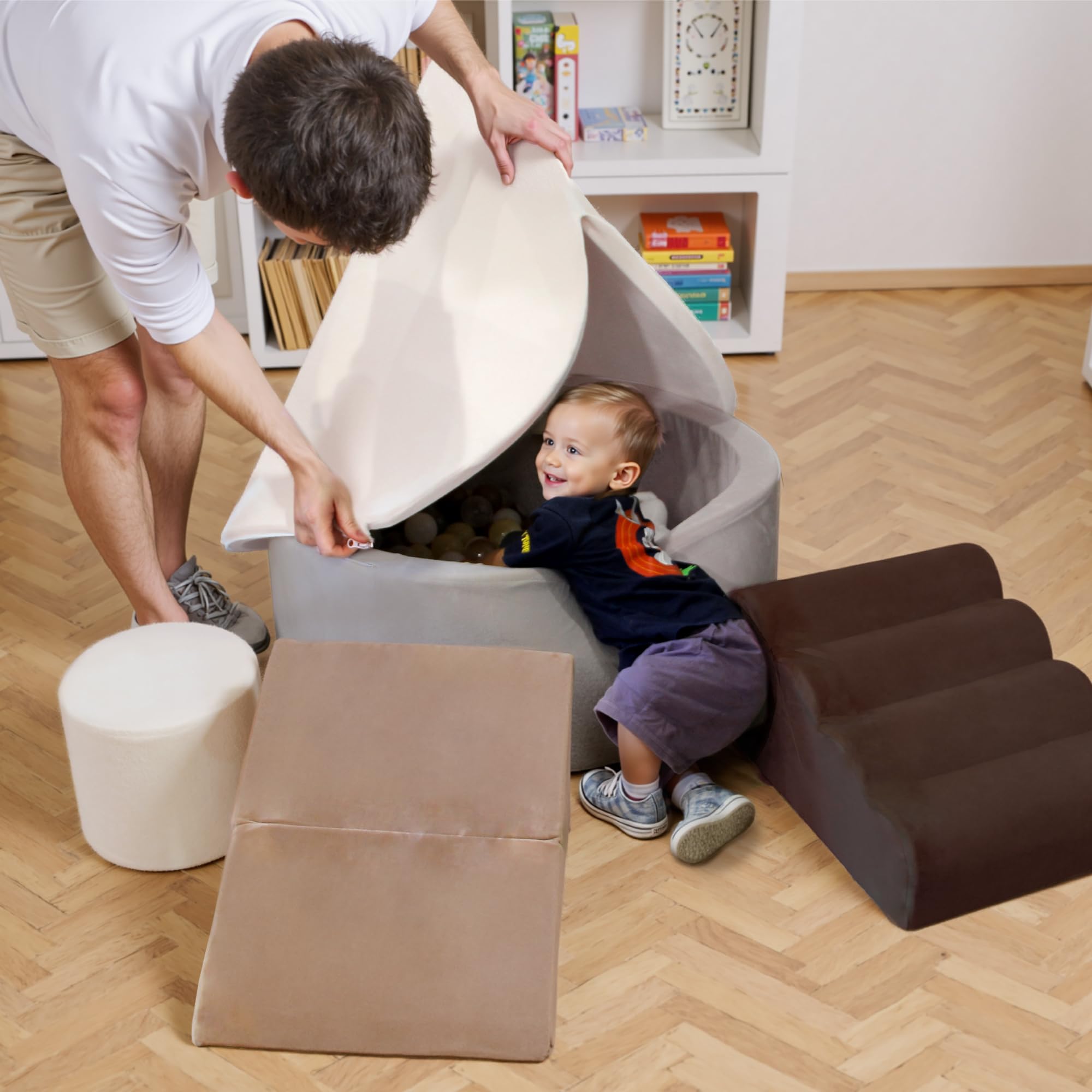 BanaSuper Jeu de Motricité Enfant, Parcours Motricité avec Tente et Piscine | Balles Non Incluses, Piscine à Balles & Tente, Blocs Mousse Éducatifs Modulables, Jouets Structure d'Escalade, Certifiée EN71