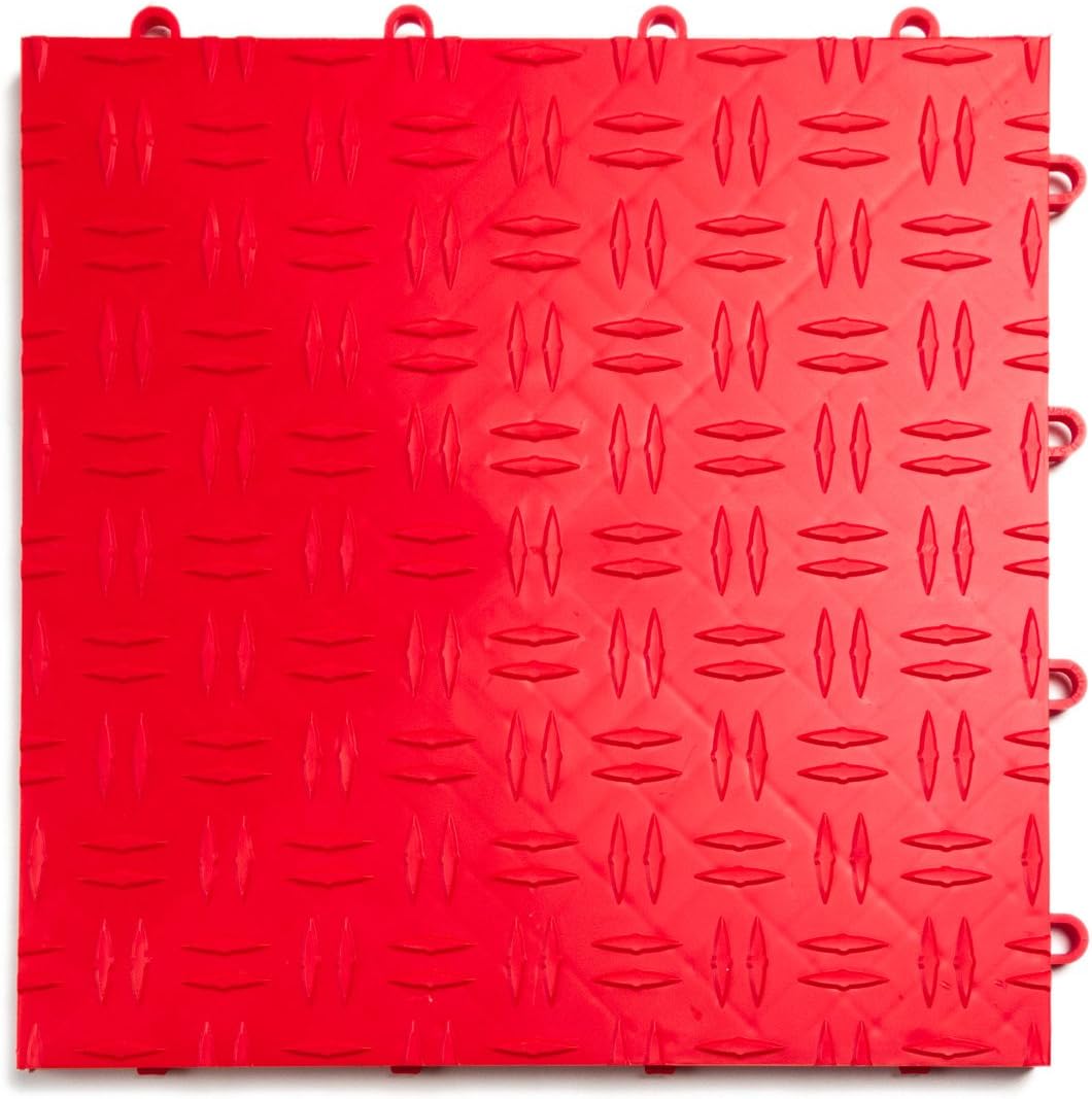 Big Floors GarageTrac Garage Floor Tiles, Interlocking Garage Flooring, Diamond Pattern Non-Slip Heavy-Duty Copolymer Modular Tile, Easy Install (Red, 48 Pack of 12 x 12" Tiles, 48 Sq Ft)