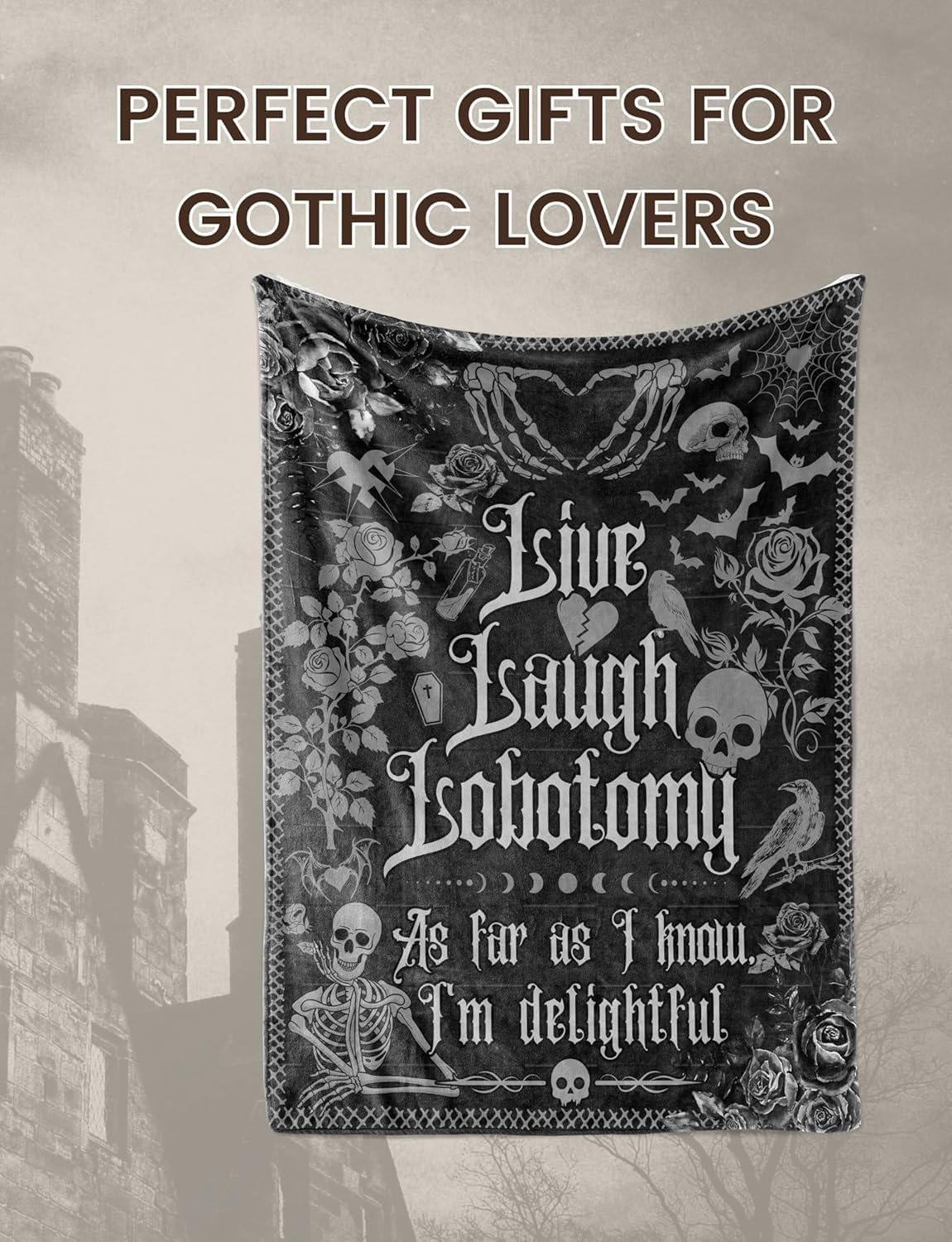 Goth Gifts for Women, Bed Flannel Plush Throw Blankets, Gothic Decor for Girls on Birthday, Halloween, Christmas, 50"x 65" - Image 2