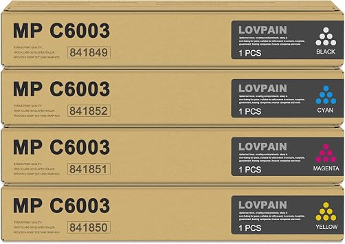BIGSPCE MP C6003 Toner Cartridge Set 4 Pack, 1BK/1C/1M/1Y Bispe 841849 841852 841851 841850 Toner Cartridge Replacement for Ricoh Aficio/Lanier/Savin MP C4503 MP C5503 MP C6003 Printer