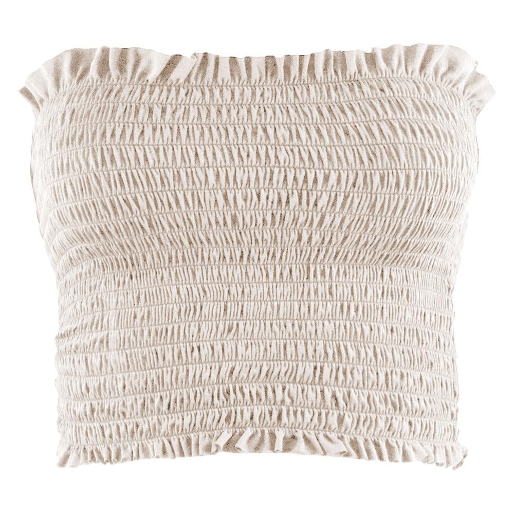Fashion 7Star Women's Nude Sheering Boob Tube Gather Strapless Top Shirred Bandeau Summer Bra Crop Top