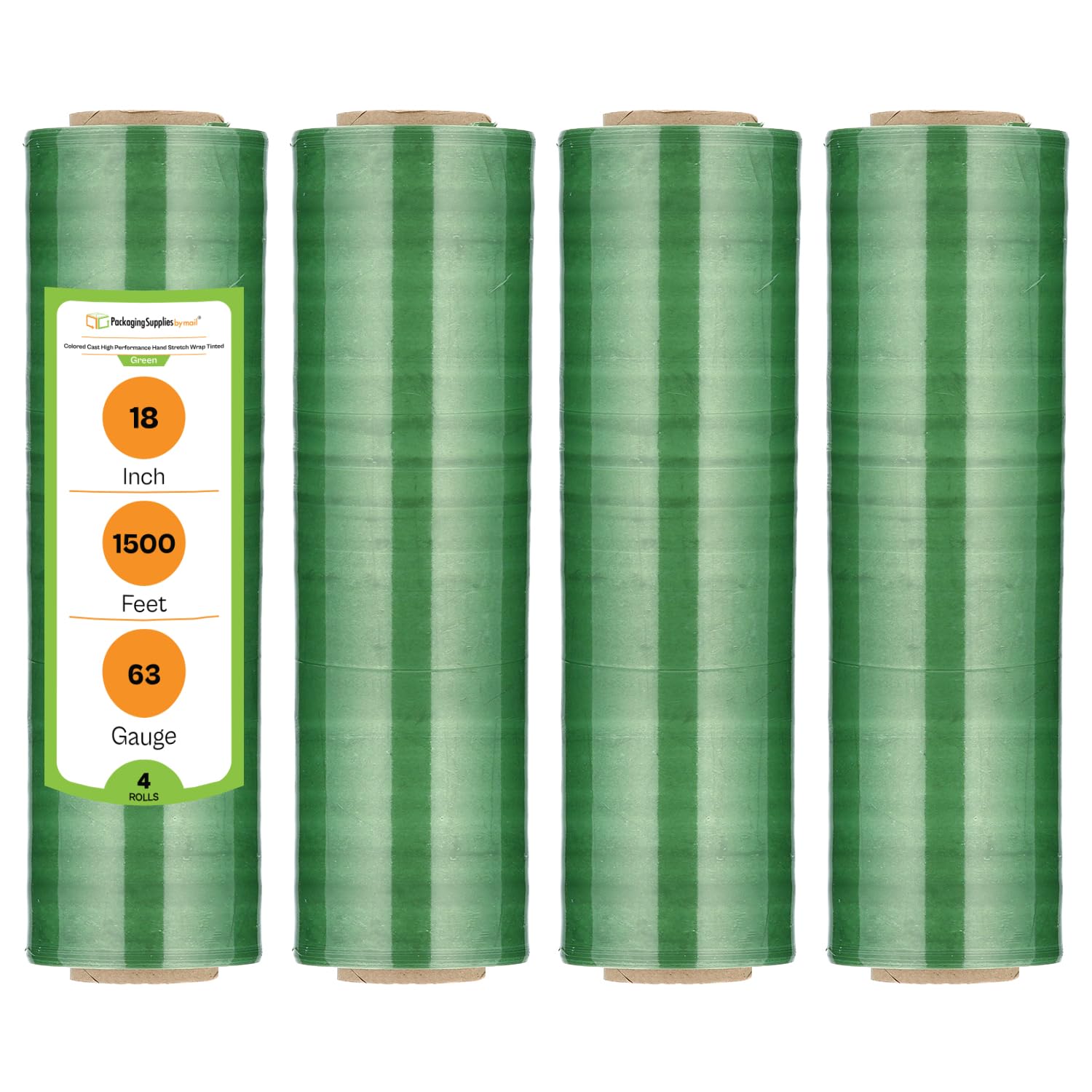 PSBM Green Stretch Wrap, 4 sztuki, 45 cm x 3500 m, grubość 63 mm, przyciemniane/przezroczyste rolki folii rozciągającej do pakowania palet