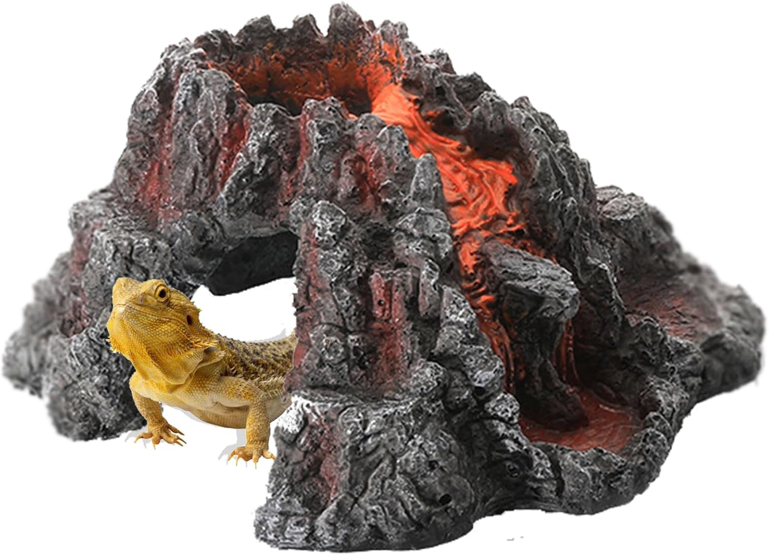 Reptile & Amphibian Habitat Décor | Volcano Shape Aquarium Decorations Cave| Reptile Rock Hide Cave for Lizards, Bearded Dragon | Resin Fish Tank Cave