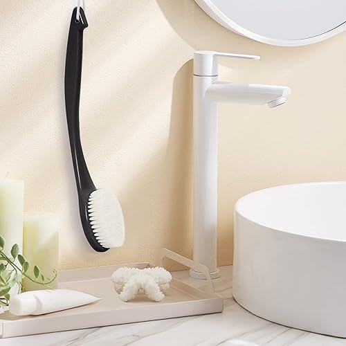 Miniatura 7 de VANZAVANZU Cepillo exfoliante de ducha para uso en la ducha, cepillo de baño de plástico, mango largo para ducha con cerdas moderadas, cepillo de