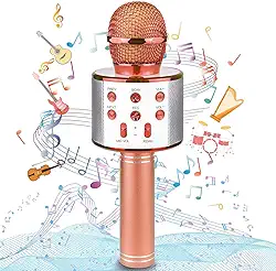 Microfone Infantil Karaoke Sem Fio Recarregável USB para Crianças Menina Menino Festas e Eventos Portátil (ROSA GOLD)