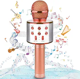 Microfone Infantil Karaoke Sem Fio Recarregável USB para Crianças Menina Menino Festas e Eventos Portátil (ROSA GOLD)